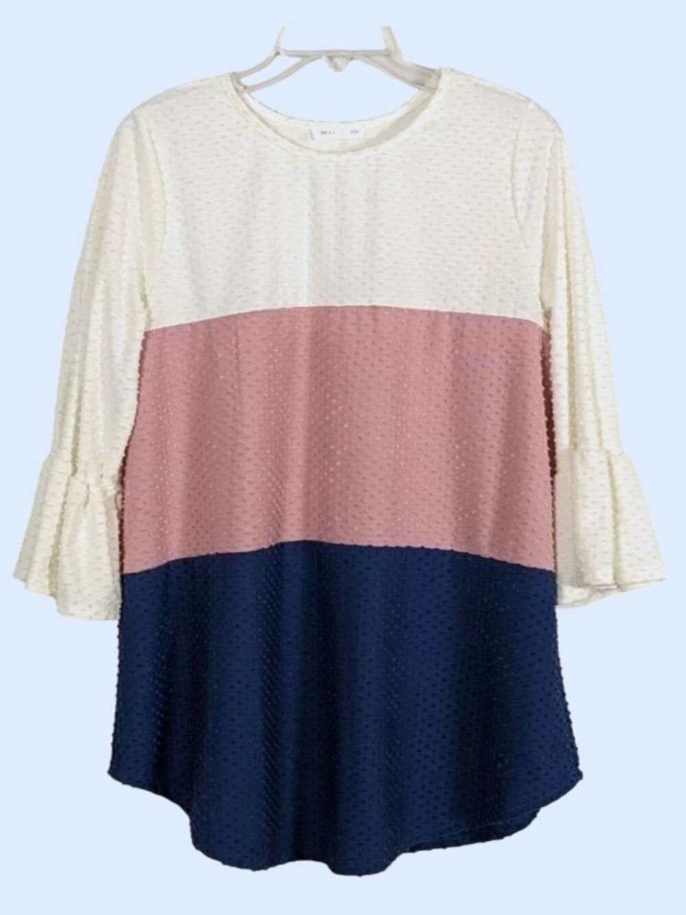 Reb & J. pull over 3/4" Flutter sleeve Tri color Tunic size M